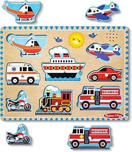 Melissa & Doug - 8-piece vehicle sound puzzle - children's puzzle - wooden toy - early learning game - educational toy for development and creative - FSC certified - gift for children aged 2 years and