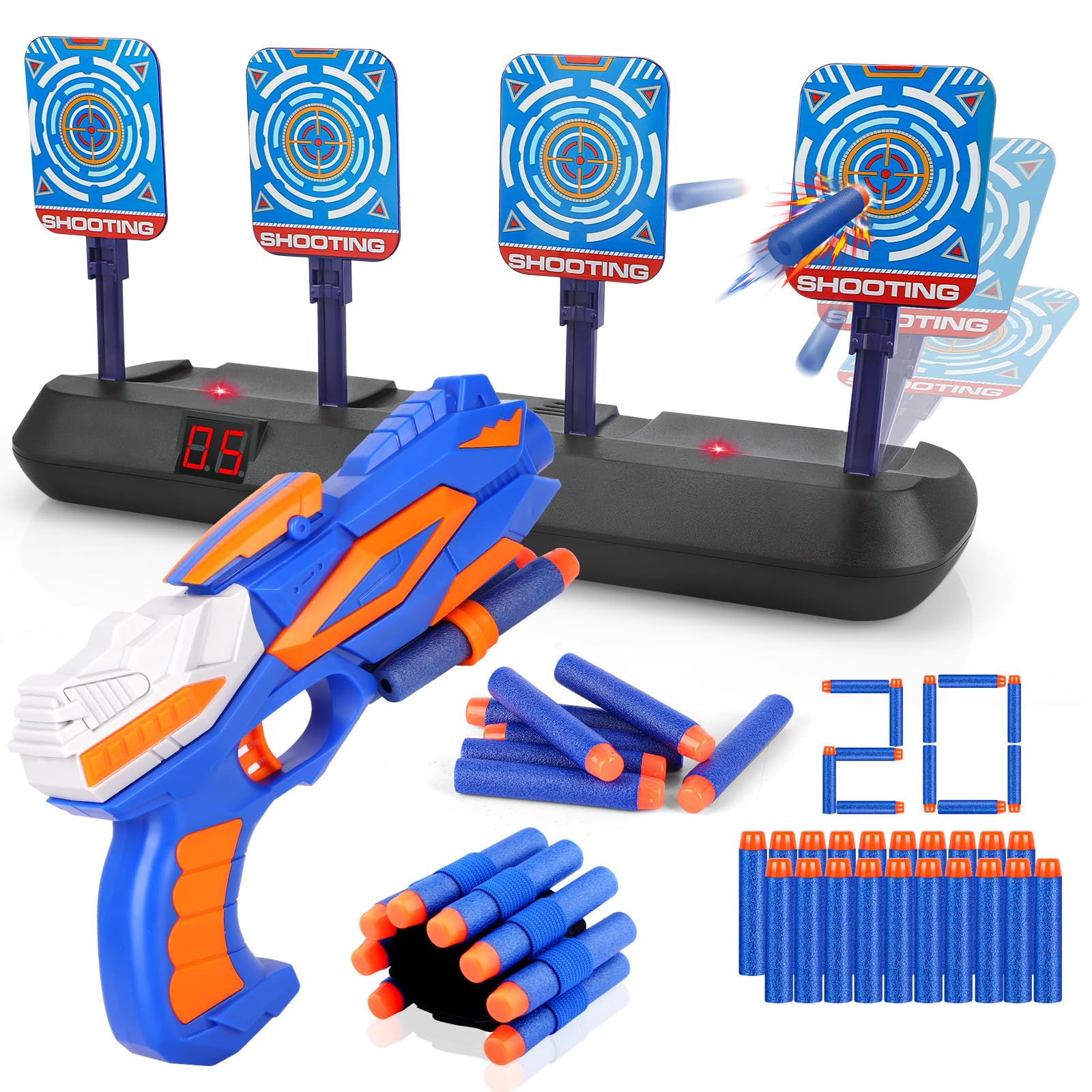 Nerf Target with Gun for Children, Electric Automatic Shooting Target with 20 Darts Toy Boy Girl 3 4 5 6 7 8 9 10 Years Christmas Birthday Easter Games Balster Gun Toy - Image 1