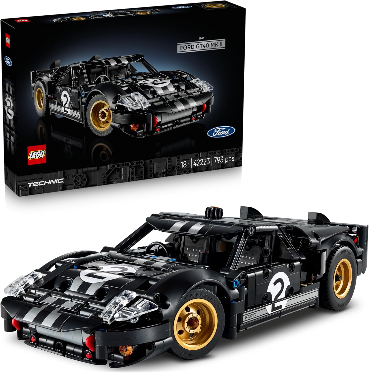 LEGO Technic La Voiture de Course 1966 Ford GT40 MKII - Maquette Collector pour Adulte - Set Mécanique avec Moteur V8, Superbes Couleurs & Accessoires - Cadeau pour Fans de Sport Automobile 42223 - Image 1