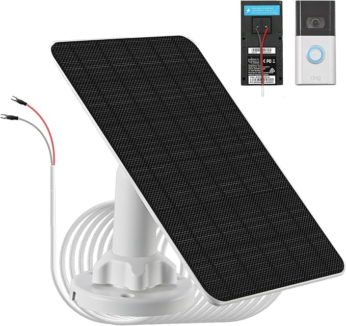 Panneau solaire de 3W/5V avec batterie intégrée de 4000 mAh,IP65,câble de charge de 4 m, uniquement compatible avec la sonnette vidéo Ring Video Doorbell 3/4/3 Plus, caméra Ring Battery Doorbell Plus - Image 1