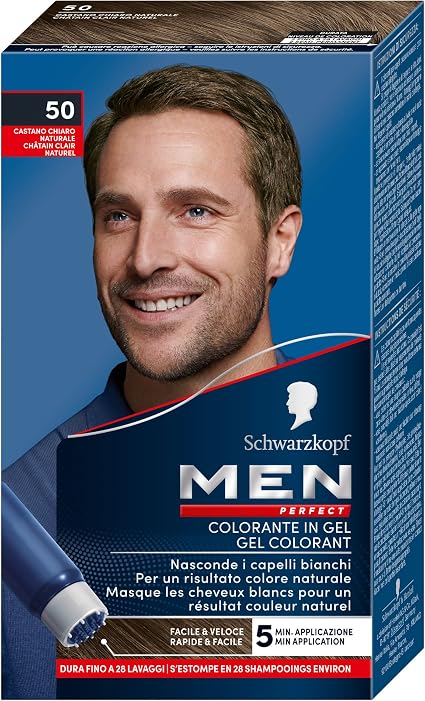Schwarzkopf - Men Perfect - Anti-White Hair Colour Gel for Men - Colouring - Natural Result - Quick and Easy Application - Ammonia-Free - Light Brown 50 - Image 1