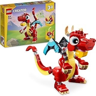 LEGO Creator 3-en-1 Le Dragon Rouge, Jouet avec 3 Figurines d'animaux, Dont Un Dragon Rouge, Un Poisson et Un Phénix, Set Animaux pour Enfants, Cadeau pour Garçons et Filles, Dès 6 Ans 31145 - Image 1