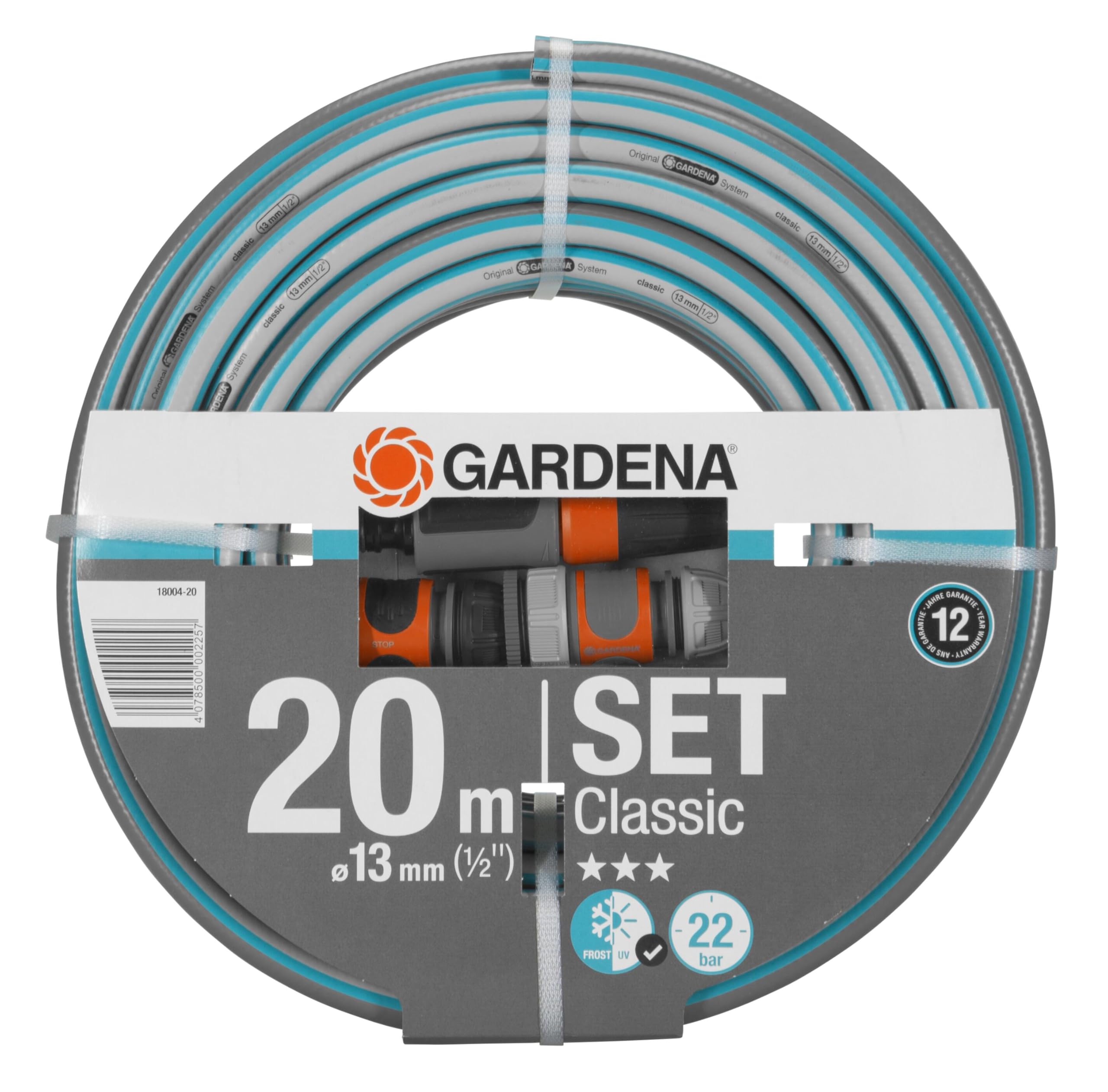 Gardena Classic Hose 13 mm (1/2 Inch) 20 m - Universal Garden Hose in Heavy Duty Cross Fabric, 22 Bar Burst Pressure, UV Resistant (18004-20) - Image 1