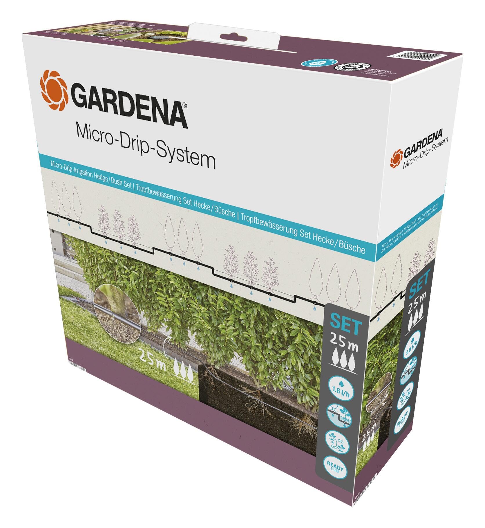 Gardena Micro-Drip System Drip Irrigation Kit for Hedge/Shrubs (25 m): Ready to Use Starter Kit, Water-Saving Irrigation System (13500-20) - Image 1