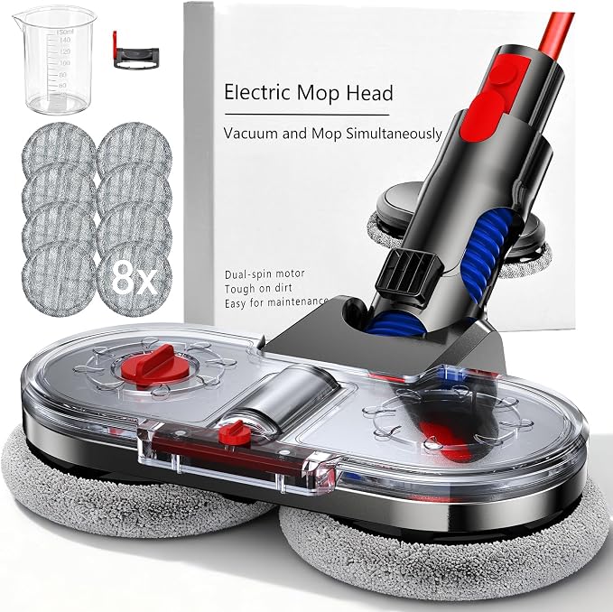 Electric Mop Head for Dyson V7/V8/V10/V11/V15 Electric Mop Head with Removable Water Reservoir, Filler Tank and 8 Washable Mops for Parquet Hard Floors - Image 1