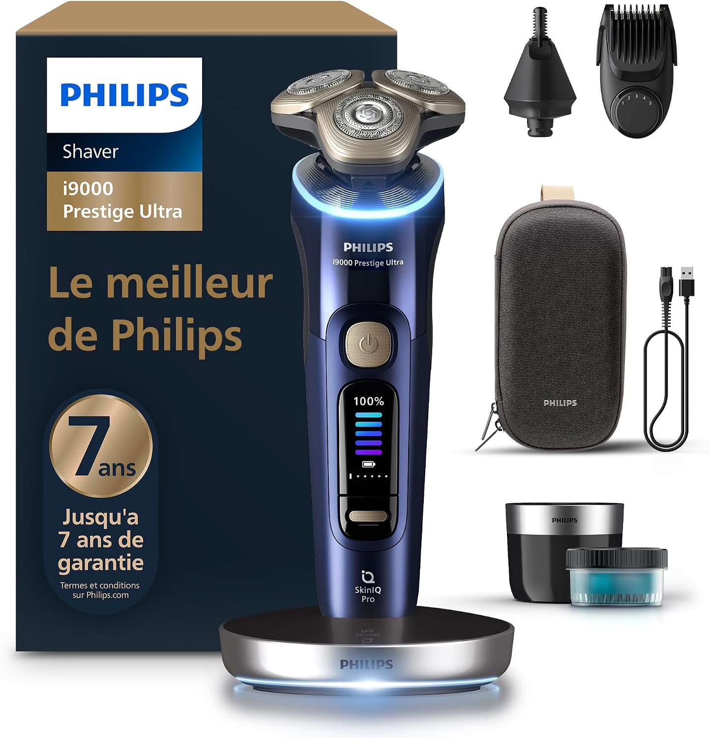 Philips Rasoir i9000 Prestige Ultra, Rasoir électrique 100% étanche, Technologie Skin IQ Pro, Système Triple Lift & Cut, Lames de précision NanoTech rotatives 360°, 5 modes de rasage, XP9401/38 - Image 1
