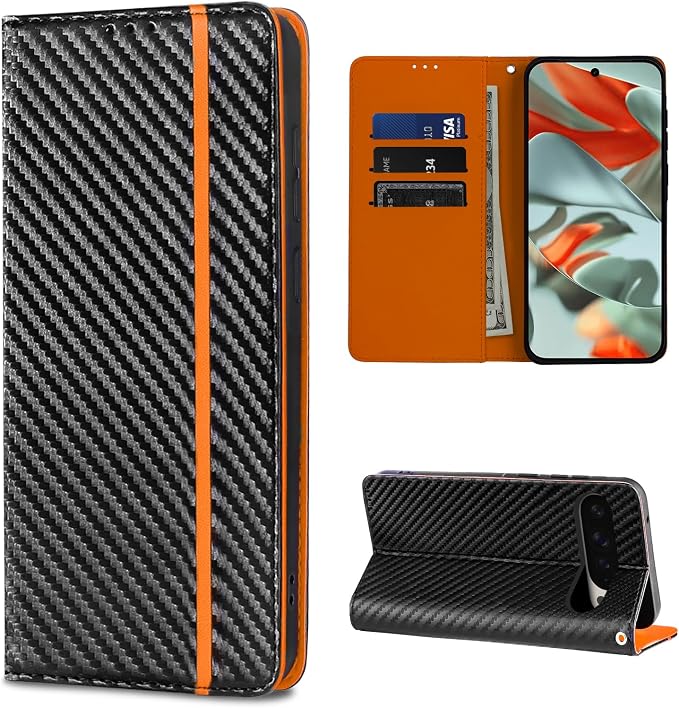 Google Pixel 9 Pro XL 6.8 inch Case, Premium PU Leather Flip Case with Card Holder Magnetic Shockproof Protection Case for Google Pixel 9 Pro XL, Orange - Image 1