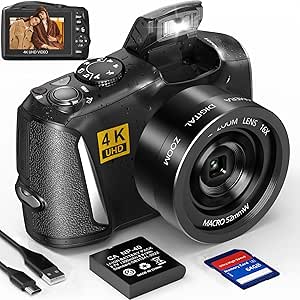 Longyi 4K 48MP Digital Camera with 64GB SD Card, 3 Inch LCD Screen, 1 Battery and Charger, Compact Camera for YouTube, Teenagers, Beginners - Image 1