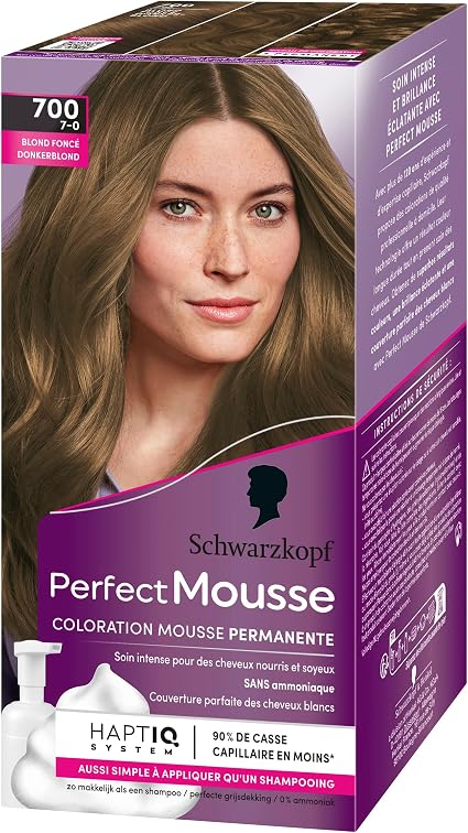 Schwarzkopf - Perfect Mousse - Hair Colour - Permanent Mousse without Ammonia - Care Mask 96% natural ingredients - Dark Blonde 700 - Image 1