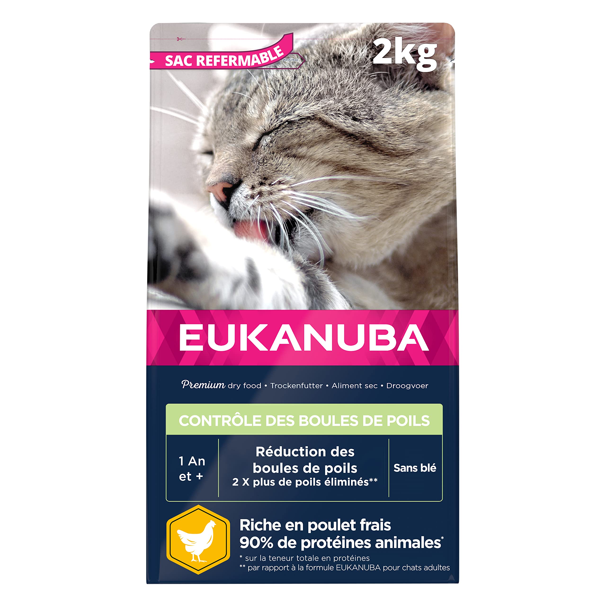 EUKANUBA Hair Ball Controls - Premium Dry Food for Adult and Senior Cats - Rich in Fresh Chicken and Rice - Wheat and GMO Free - Complete and Balanced Food - Resealable Bag - 2kg - Image 1