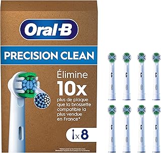 Oral-B Pro Lot De 8 Brossettes De Rechange Précision Clean, AUTHENTIQUES, Blanches, 3 Types De Filaments Et Tête Ronde Pour Un Nettoyage Précis, Embouts Pour Brosses A Dents Electriques Oral B Pro - Image 1
