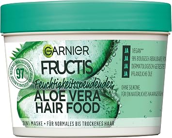 Garnier Hairfood Aloe Vera 3-in-1 Hydrating Hair Mask, No Worry for Soft Hair, Fructis, 390ml - Image 1