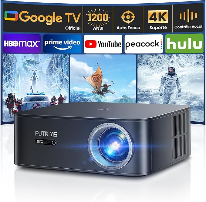 4K Video Projector【1500 ANSI/Google TV】 Netflix/Disney+ Official, Auto Focus/Keystone Projector WiFi6 Bluetooth Full HD 1080P, Voice Control, 50% Zoom Day Video Projector Home Cinema/Outdoor - Image 1