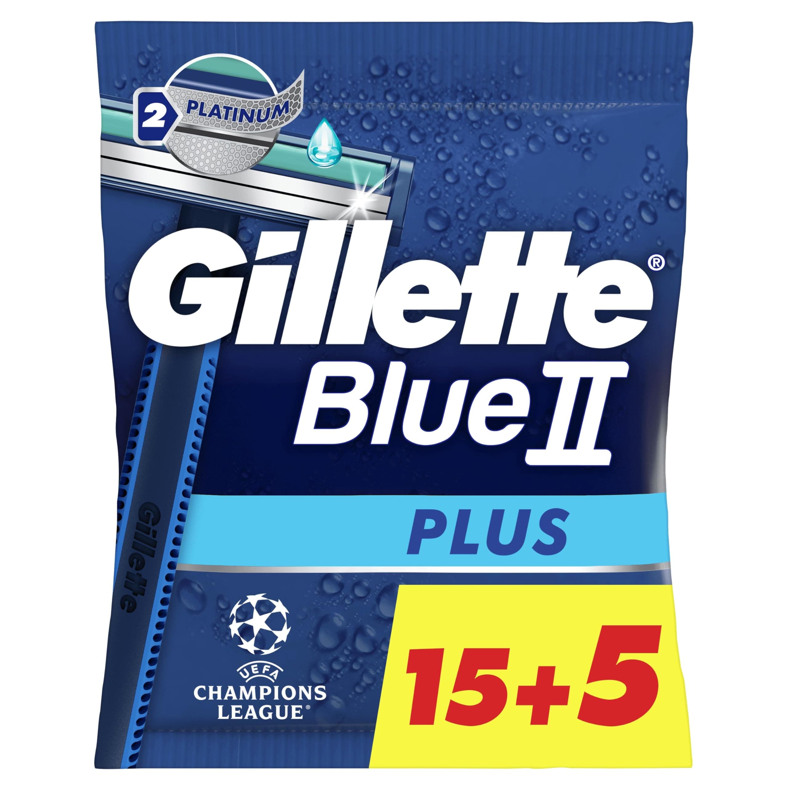 Gillette Blue II Plus Disposable Razors x 20 with Lubricating Strip and Two Ultra-Sharp Blades for 5 Close-Up Shaves