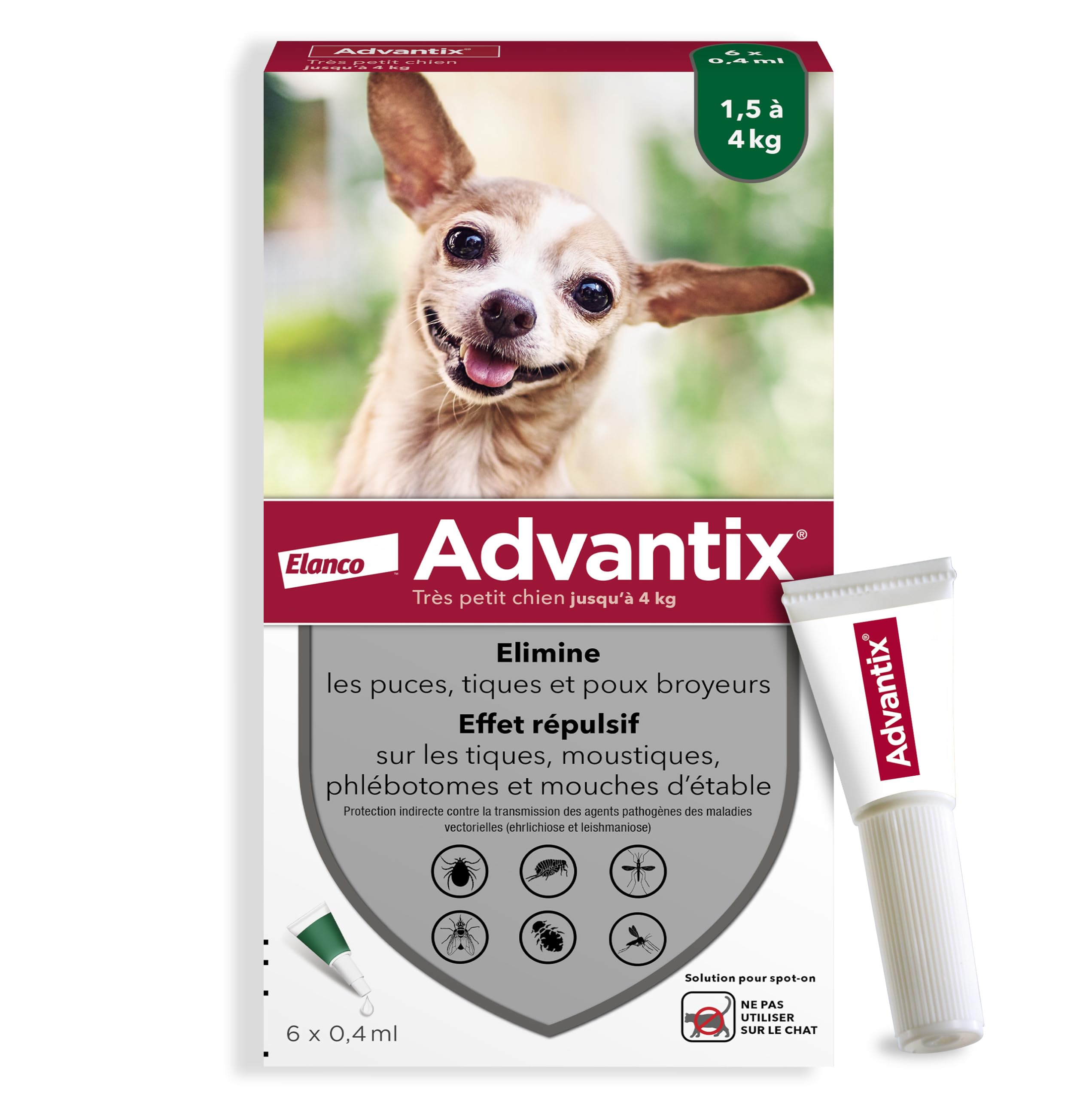 Advantix Very Small Dog Between 1.5 and 4 kg - Dog Pipettes Against 6 Parasites - Treatment and Protection for Your Pet for 4 Weeks - 6 x 1ml - Image 1