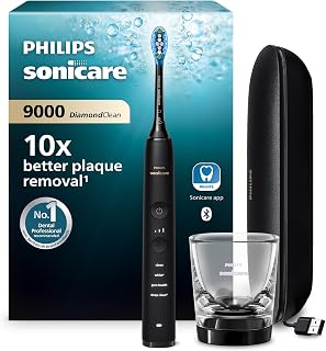 Sonicare DiamondClean 9000 Electric Toothbrush with App, Pressure Sensor, 4 Brushing Modes, 3 Intensity Levels, Charging Glass, USB Travel Case, Black, HX9911/09 - Image 1