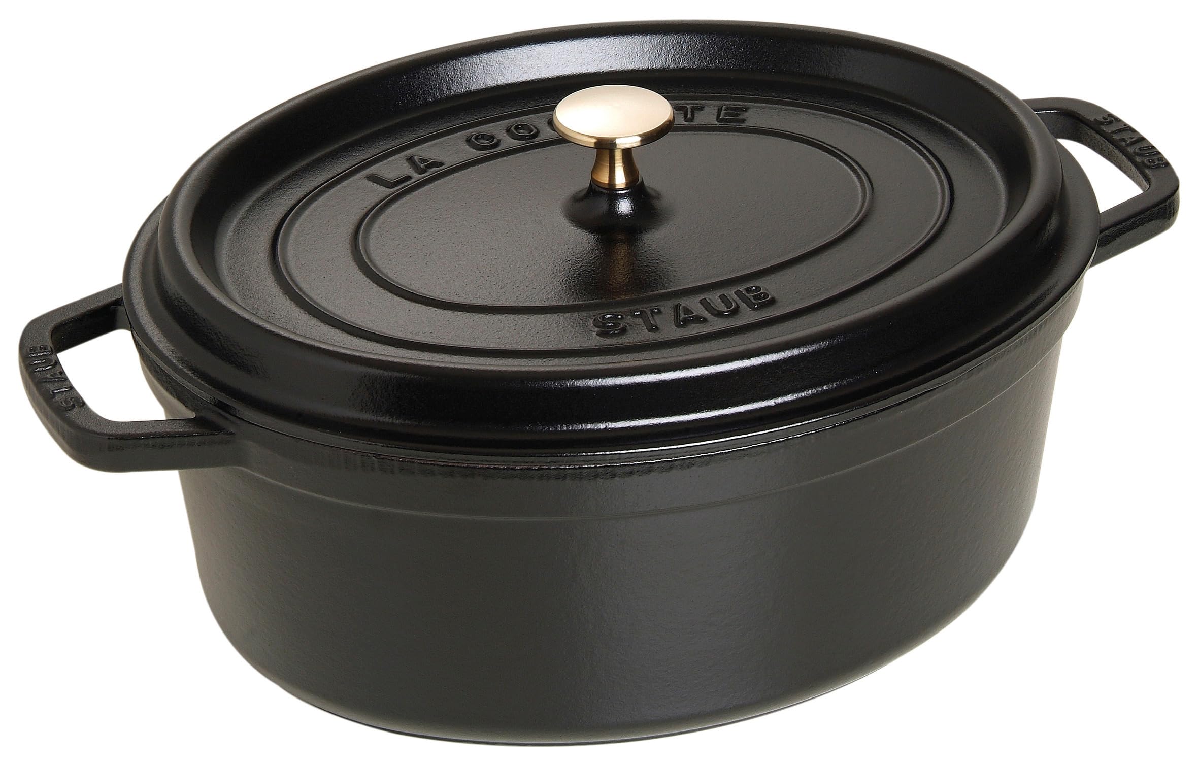 STAUB Enamelled Cast Iron Casserole Dish with Lid, Suitable for All Heat Sources Including Induction, 6 to 7 People, Oval, 33 cm, 6.70 L, 8.2 kg, Matte Black - Image 1