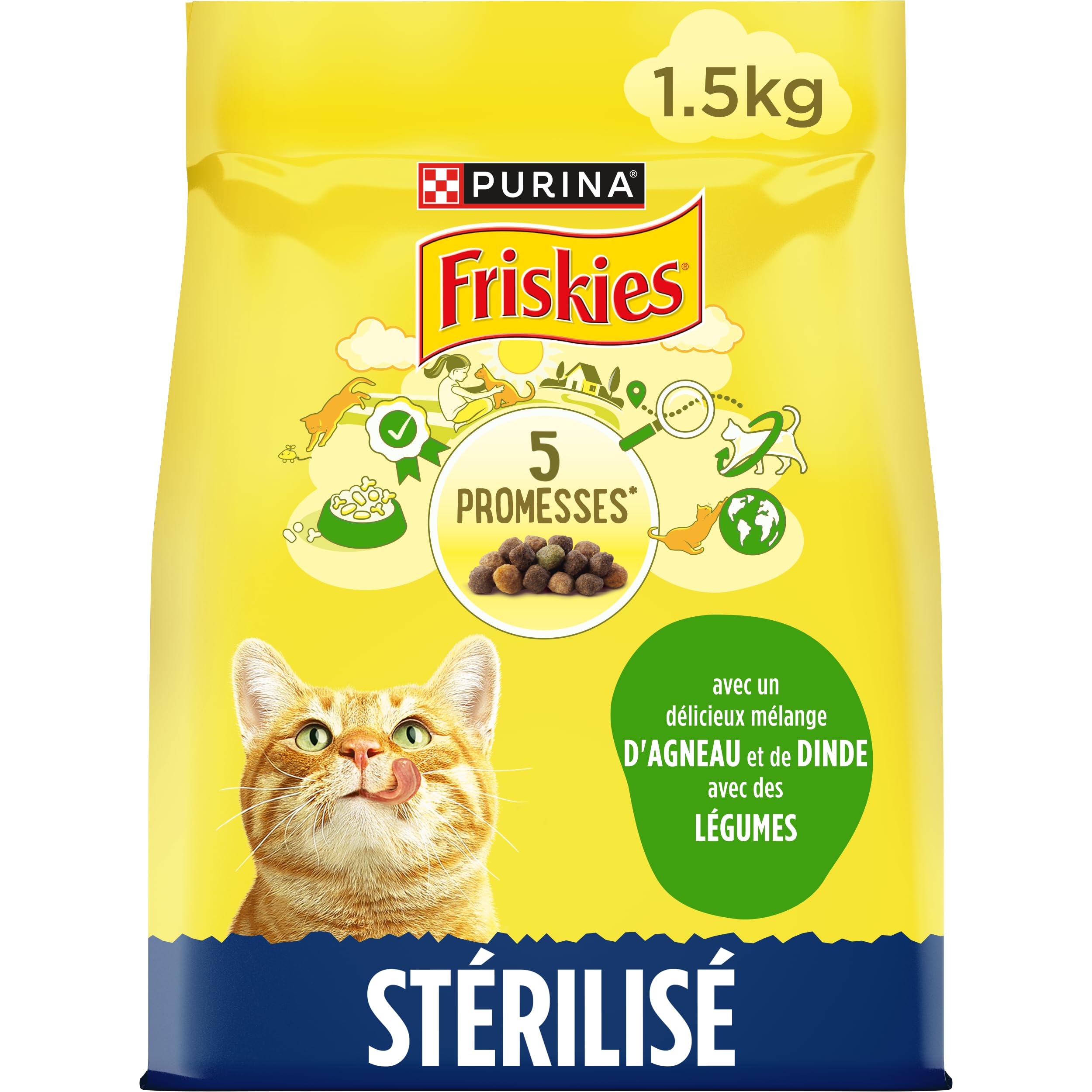 FRISKIES | Cat | Complete dry food for sterilized adult cats | Turkey, Lamb and Vegetables | Complete food for sterilized cats | Bag | 1.5 kg - Image 1