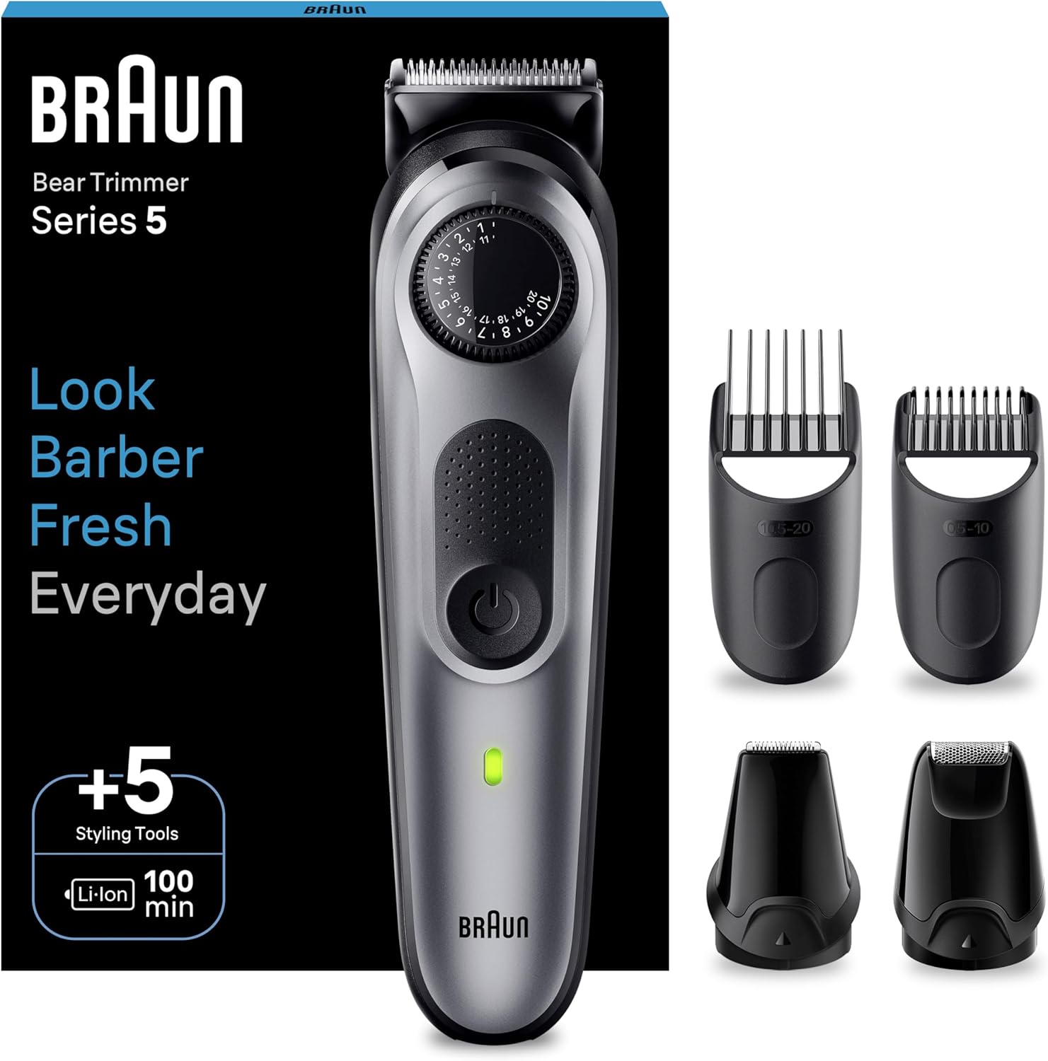 Braun Tondeuse À Barbe Series 5 BT5440 Pour Hommes, Lame Ultra Affutée Pour Bien Tailler La Barbe, 40 Réglages De Longueurs Et Outils De Stylisation, 1 Mini-Rasoir, 1 Sabot De Précision, Rechargeable - Image 1