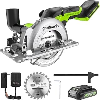 4.5" Brushless 24V Compact Circular Saw (6500rpm), 2.0Ah Battery and Compact Charger Included