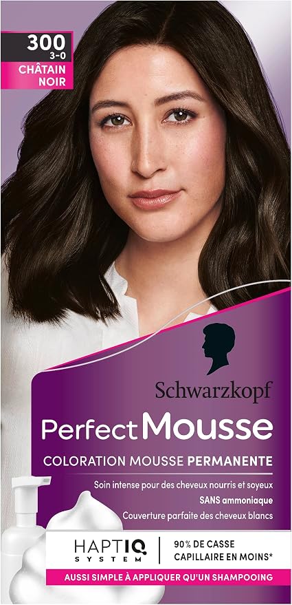 Schwarzkopf - Perfect Mousse - Hair Color - Permanent Mousse without Ammonia - Care Mask 96% natural ingredients - Black Brown 300, 0.5 ml (Pack of 1) - Image 1