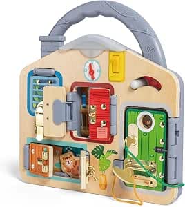 Hape Multi Closure Activity Chart – Children from 3 to 6 Years – Shape Recognition, Fine Motor Skills, Educational Game – Language Learning and Safety – Sensory Toy for Children