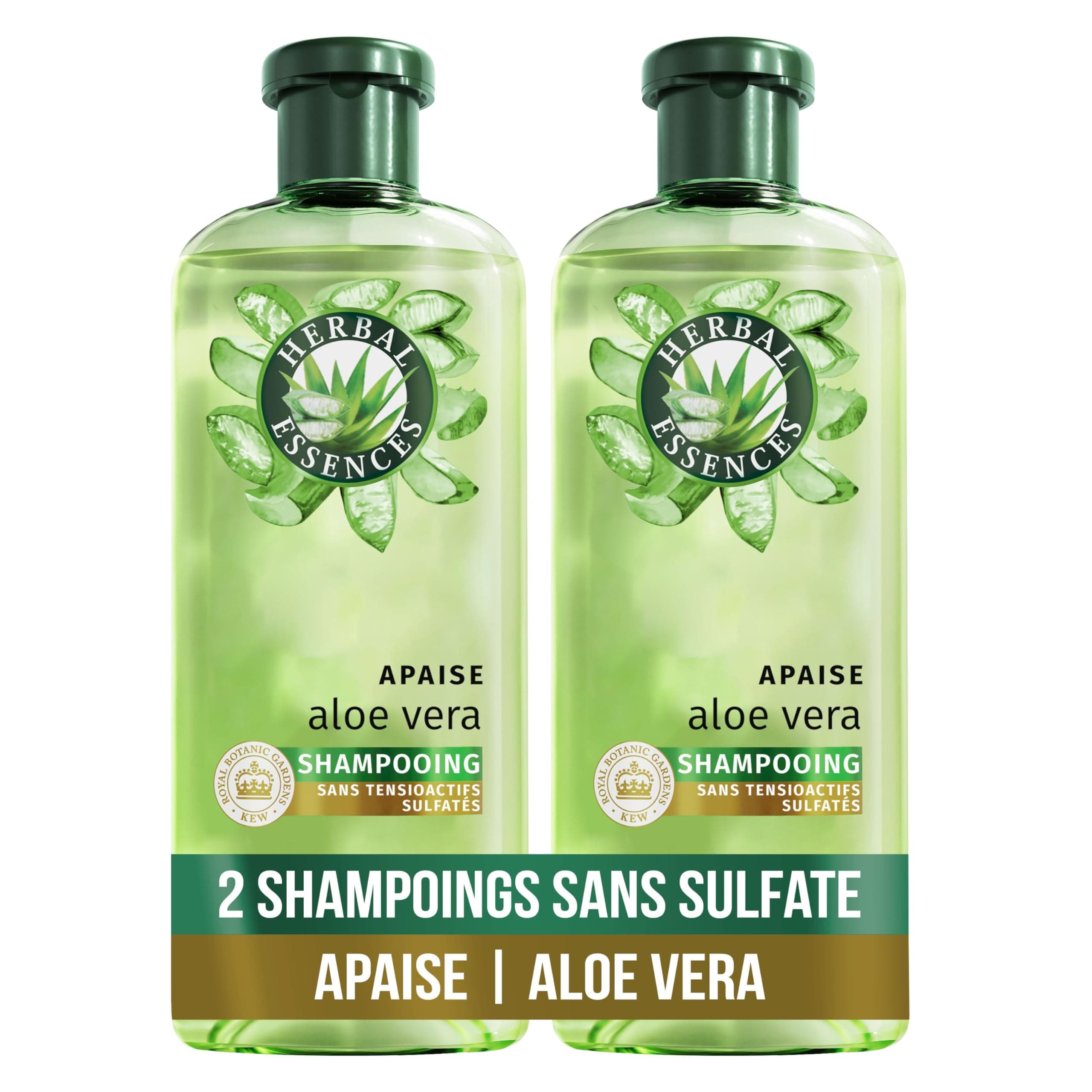 HERBAL ESSENCES - Sulfate Free - Moisturizing Shampoo 2x250ml Aloe Vera - Soothes, Hydrates, Cleans and Nourishes Very Dry Hair - Jasmine Scent, Silicone and Sulfate Free - Vegan