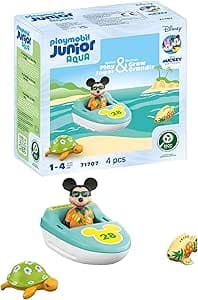 Playmobil 71707 Junior & Disney: Mickey with Boat - Includes Mickey, a Boat, a Turtle and a Fish - Toy Made from Plant Based Materials - From 18 Months