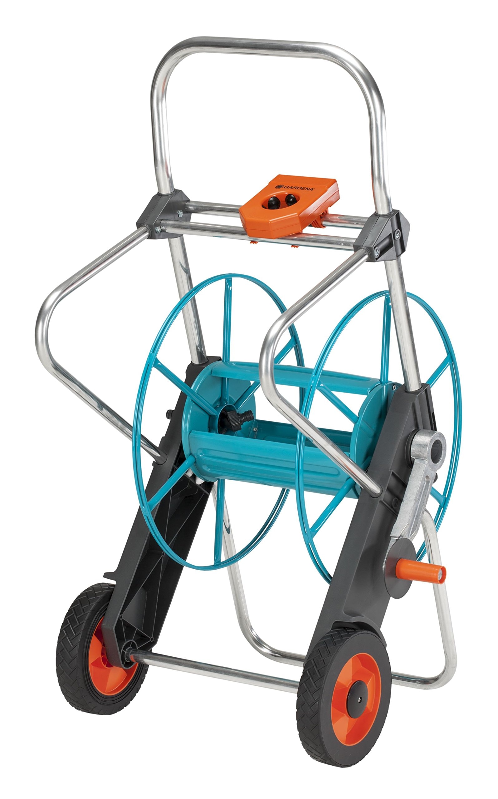 Gardena Metal Hose Reel on Wheels 100: Heavy Duty Hose Reel, Angled Hose Connection, Drip Free Connection, Crank, Max. 100m 1/2 Inch, 80m 5/8 Inch, 50 m 3/4 Inch, 25 m 1 Inch - Image 1