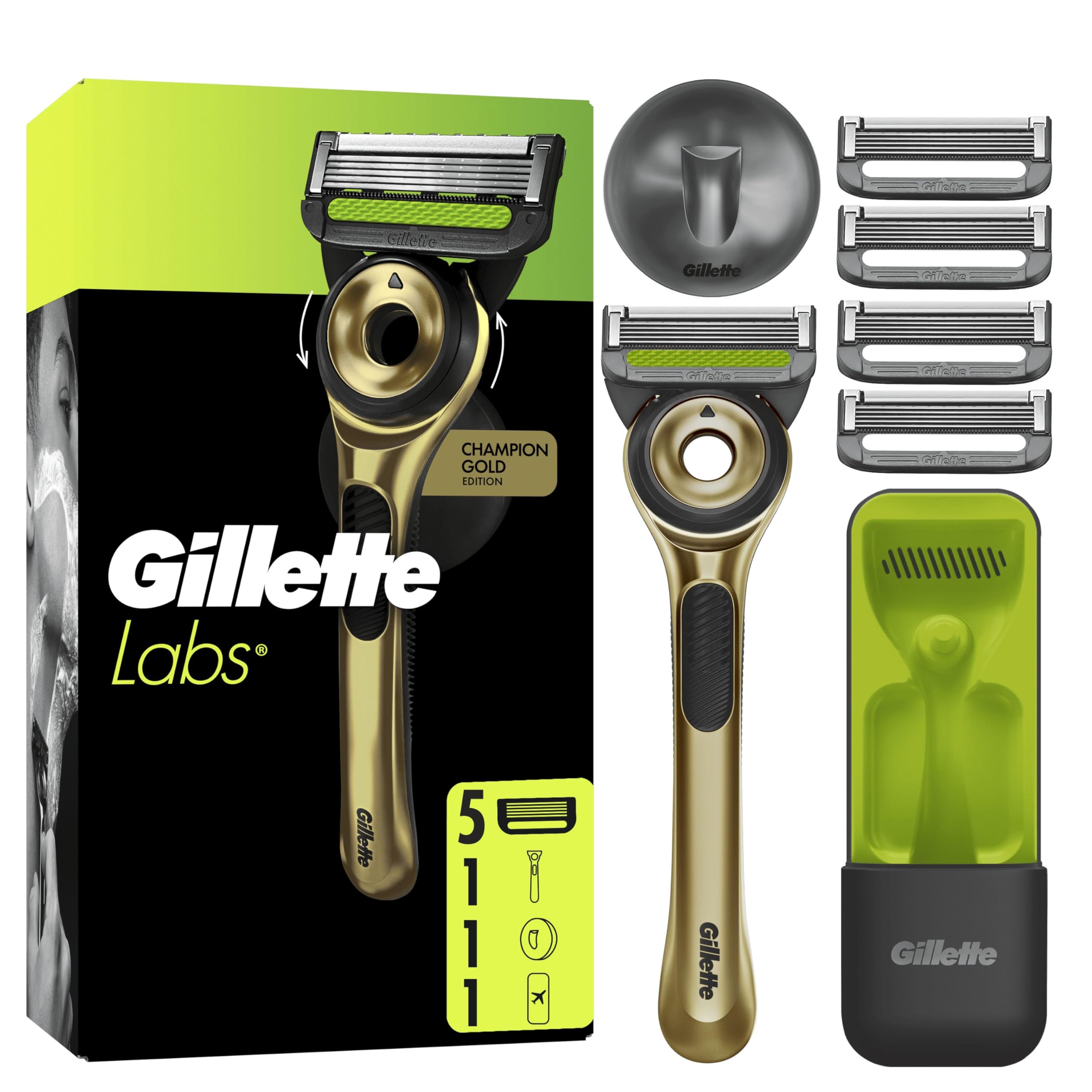 Gillette Labs Men's Razor With Champion Gold Exfoliating Bar, Reusable Handle And 5 Refill Cartridges GilletteLabs Has 5 Best Blades From The Brand, Comfortable Facial Shaving - Image 1