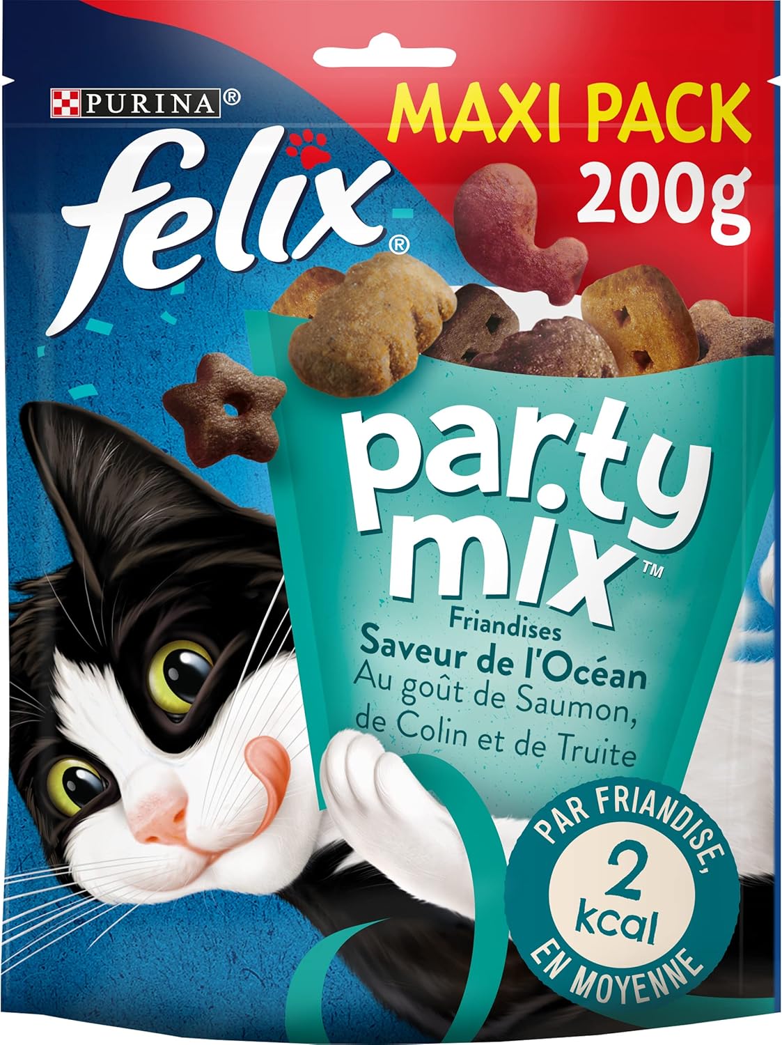 Felix | Party Mix | Adult Cat Treats | Rich in Protein, Vitamins, Fatty Acids & Omega 6 | Irresistible Taste Ocean Flavour: Salmon, Colin, Trout | Bag | Pack of 5 x 200g - Image 1