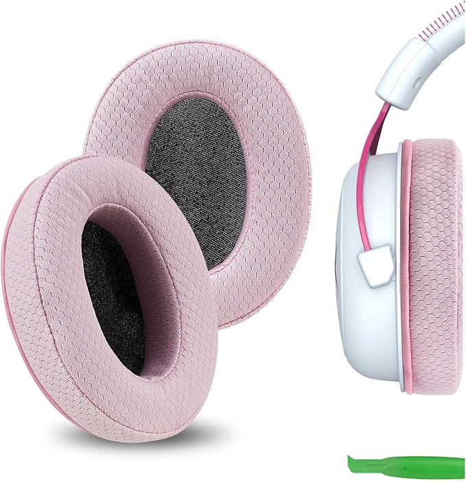 Geekria Coussinets d'oreille de rechange PRO en tissu maillé extra épais pour casque HyperX Cloud II/III/Alpha/Flight/Stinger 2/Core/Revolver S (rose) - Image 1