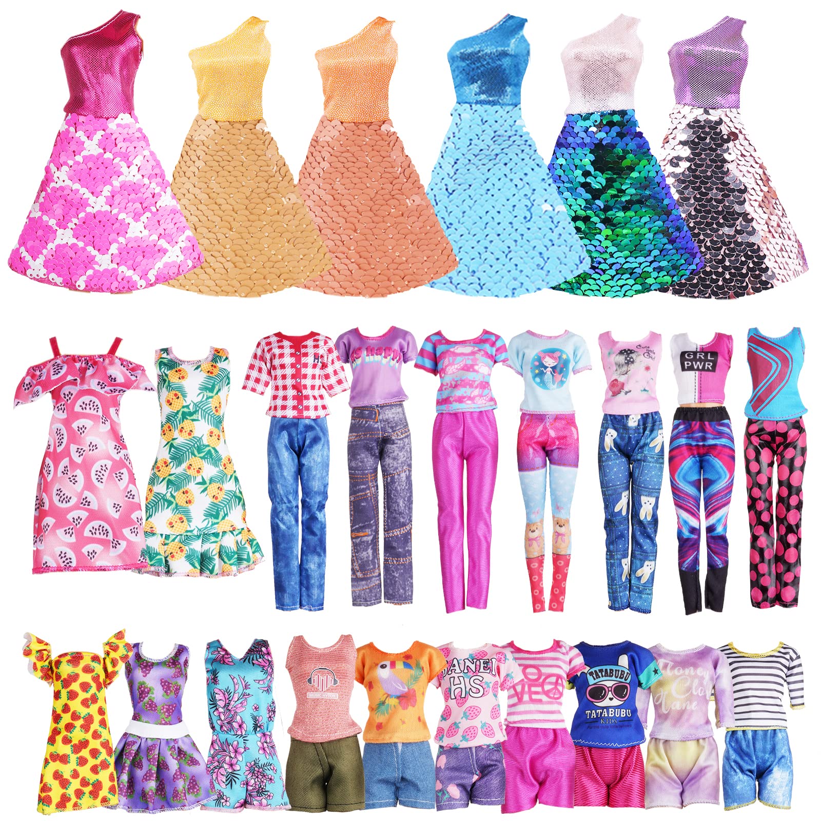 Vicloon Clothes for Barbies, 12 x Barbie Doll Clothes Includes 3 Sequined Dresses + 3 Flower Dresses + 6 Sets (Top + Trousers) - Image 1