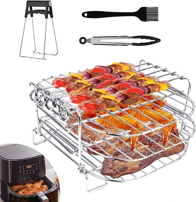 Air Fryer Accessories, 3 Tier Air Fryer Rack Multifunctional Stainless Steel Airfryer Rack Accessories For Philips Essential Airfryer XL 6.2L COSORI 5.5L Ninja Max Pro AF180EU - Image 1