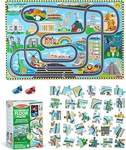 Melissa & Doug - 48 Piece Race Track Around the World Puzzle - Children's Car - Puzzle - Activity Toy, Development, Learning Toy - FSC Certified - Child Gift 3 Years and Above