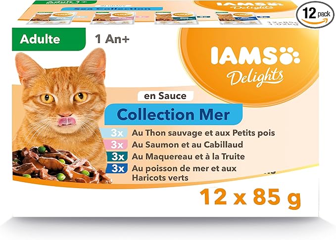 IAMS Cat Adult Wet Food in Sea Sauce Sea Collection 12 sachets x 85g - Image 1