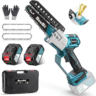 SEESII Mini Tronconneuse à Batterie 6 Pouces, Tronçonneuse Électrique Sans Balais, avec 2 * 4000 mAh Batterie, Lubrification Automatique, Compatible Makita 18V, Idéal Extérieur & Jardinage - Image 1