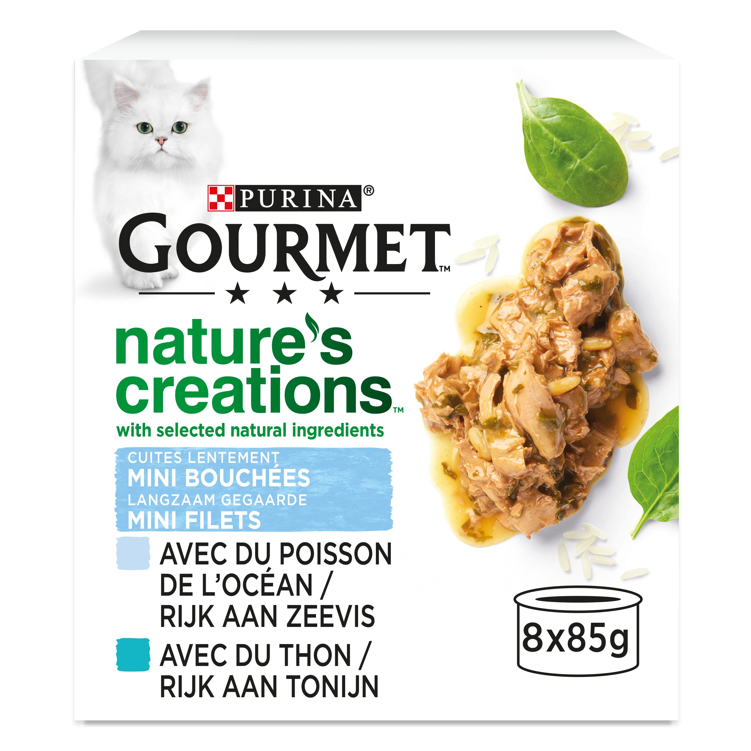 GOURMET | NATURE'S CREATIONS | Adult Cat | Mini Bites with Selected Natural Ingredients | Fish: Ocean Fish, Tuna | Pack of 12 (8 x 85g) - Image 1