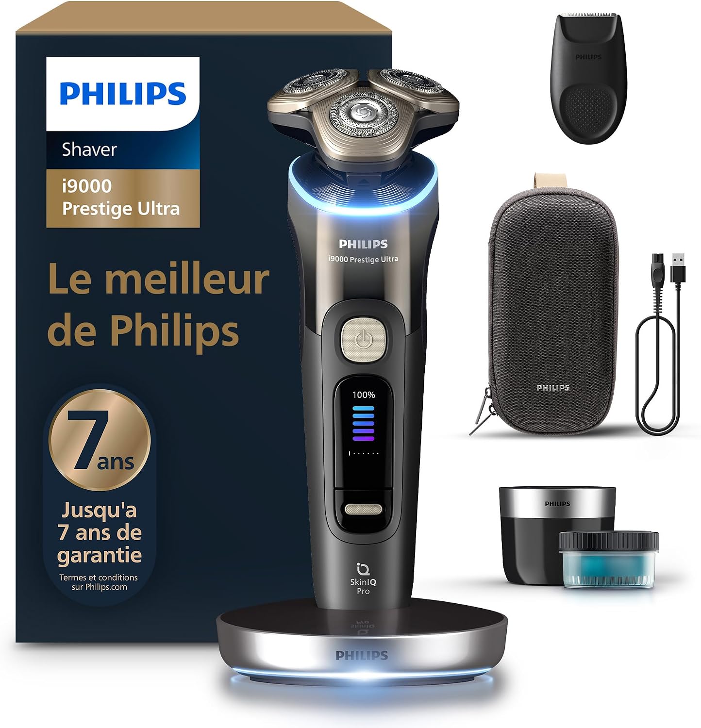 Philips Rasoir i9000 Prestige Ultra, rasoir électrique 100% étanche, technologie Skin IQ Pro, système Triple Lift & Cut, lames de précision NanoTech rotatives à 360°, 5 modes de rasage, XP9405/31 - Image 1