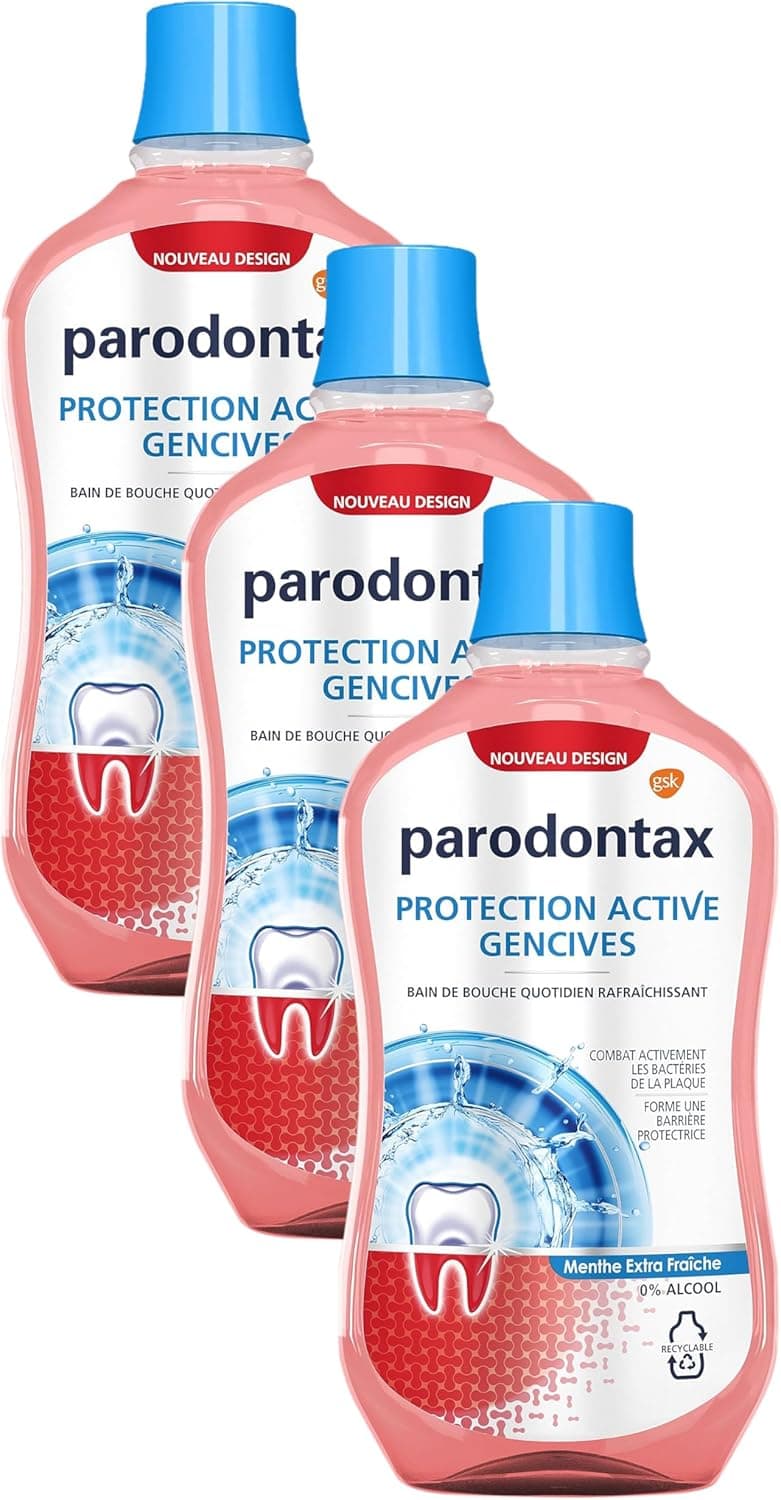 Parodontax Bain de Bouche Quotidien, Protection Active, Pour Les Gencives et Des Dents Saines, Extra Fraiche, Sans Alcool, 500 ml (Lot de 3)