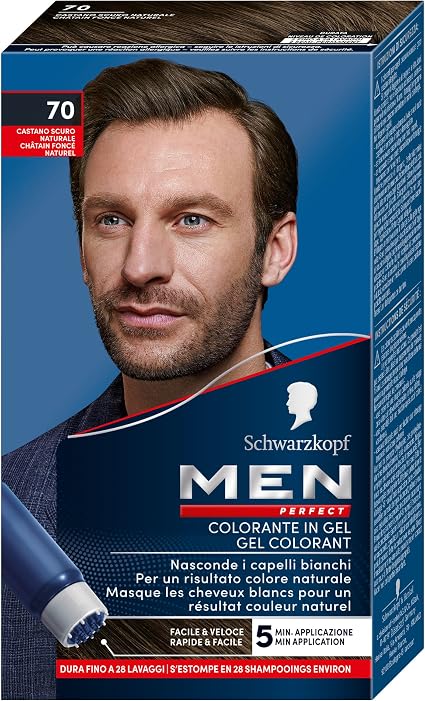 Men Perfect - Schwarzkopf - Men's White Hair Dye Gel - Men's Hair Colour - Natural Result - Quick and Easy Application - Ammonia-Free - Natural Dark Brown 70 - Image 1