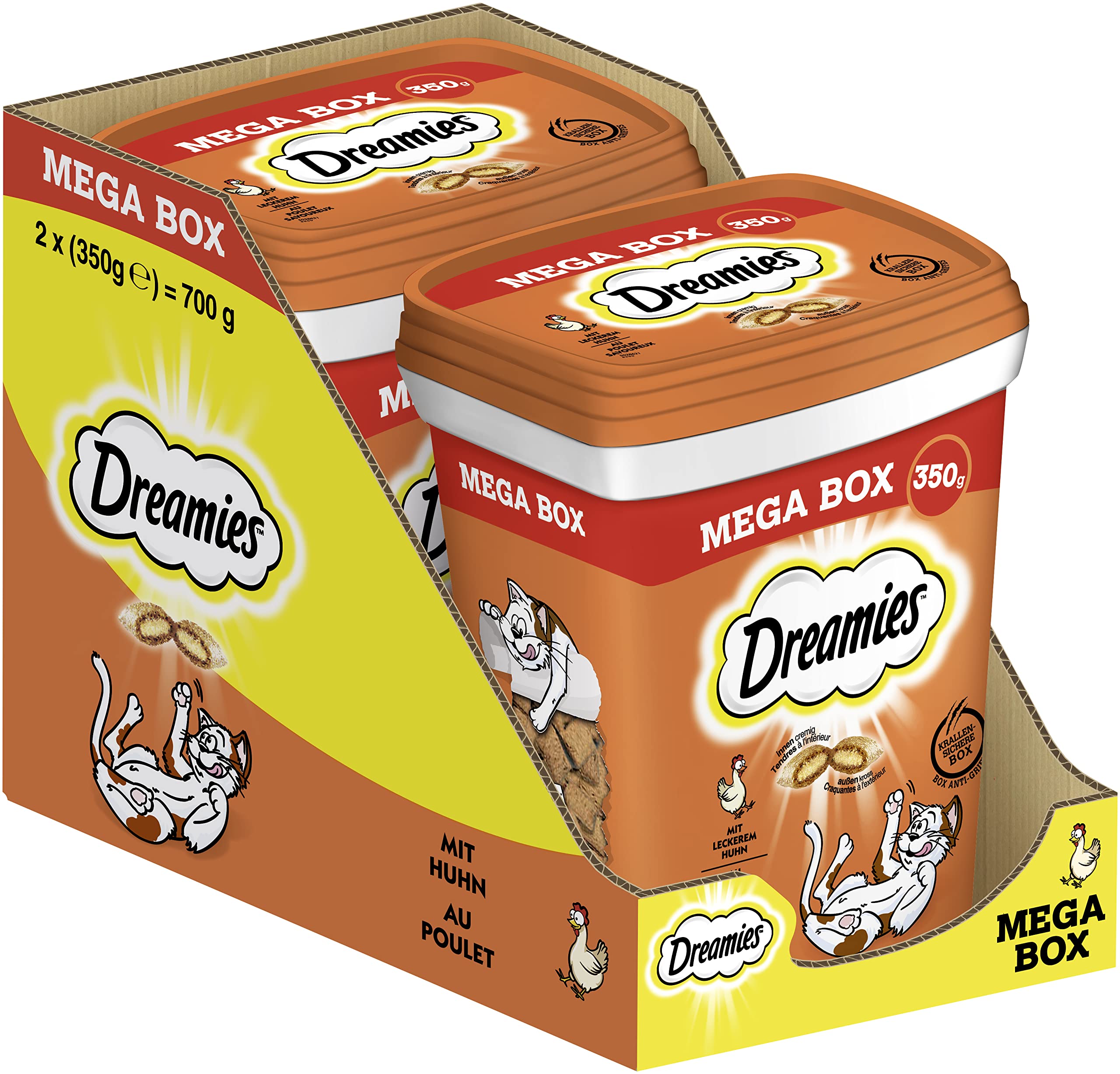 Dreamies Chicken Flavoured Cat Treats 2 x 350g - Crispy Cat Treats Outside and Creamy Inside - Image 1