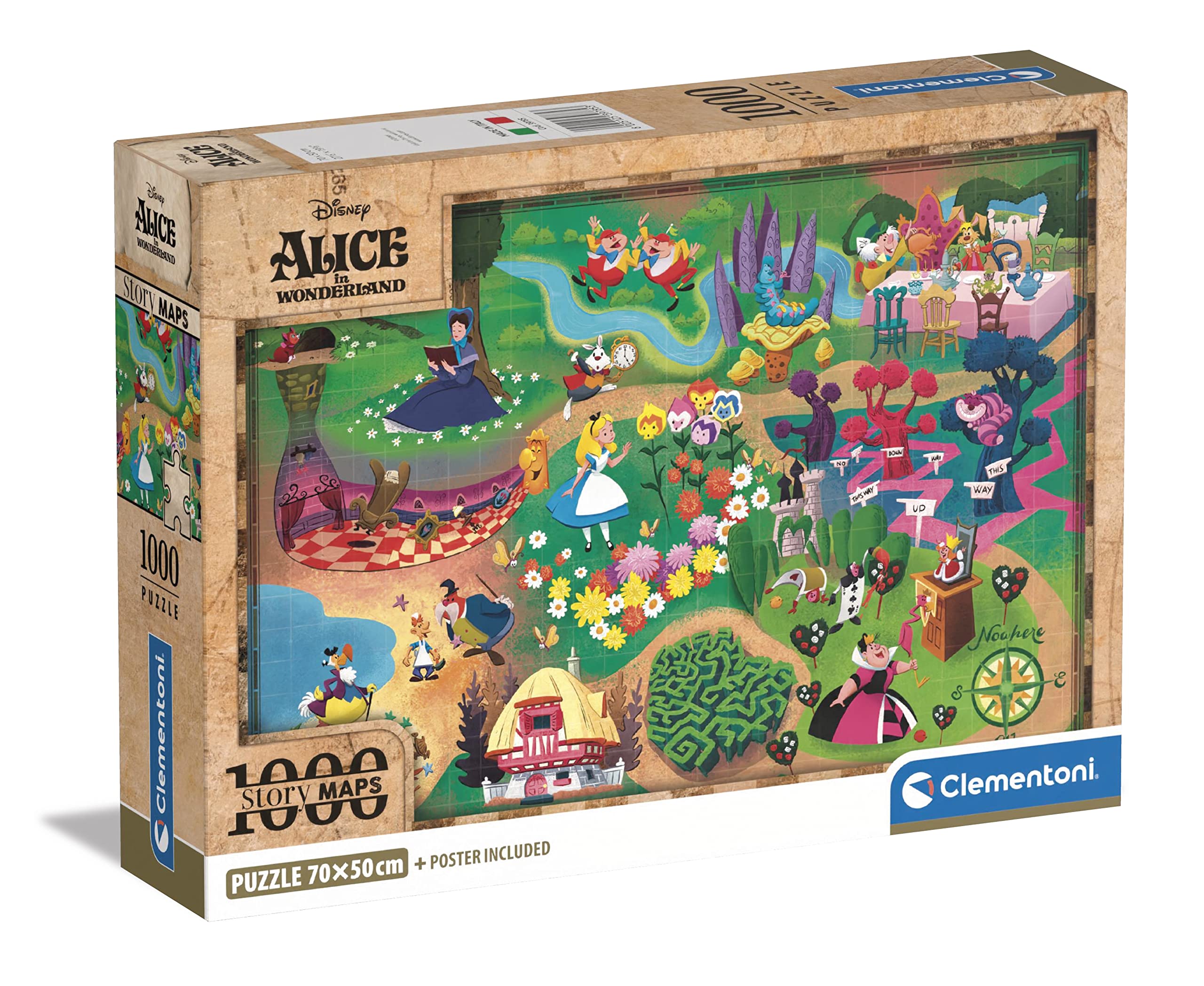 Clementoni Disney Maps Alice-1000 Pieces-Puzzle, Entertainment for Adults-Made in Italy, 39785 - Image 1