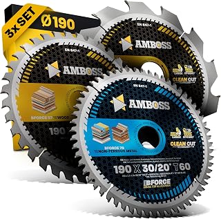 AMBOSS Circular Saw Blade 190 x 30 mm - Set of 3 Circular Saw Blades 190 mm - Compatible with Metabo KS 18, Makita DHS783, Einhell TP-CS 18, DeWalt DCS57 - Image 1