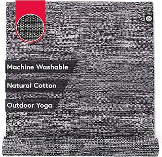 Shala Tapis de yoga tissé à la main, idéal pour les voyages et la méditation en plein air, fabriqué en coton recyclé, 180,3 x 66 cm - Image 1