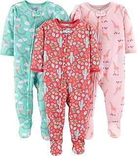 3-Pack Loose Fit Flame Resistant Polyester Jersey Footed Pajamas Dormeuses pour bébés et Tout-Petits Bébé Fille (Lot de 3) - Image 1