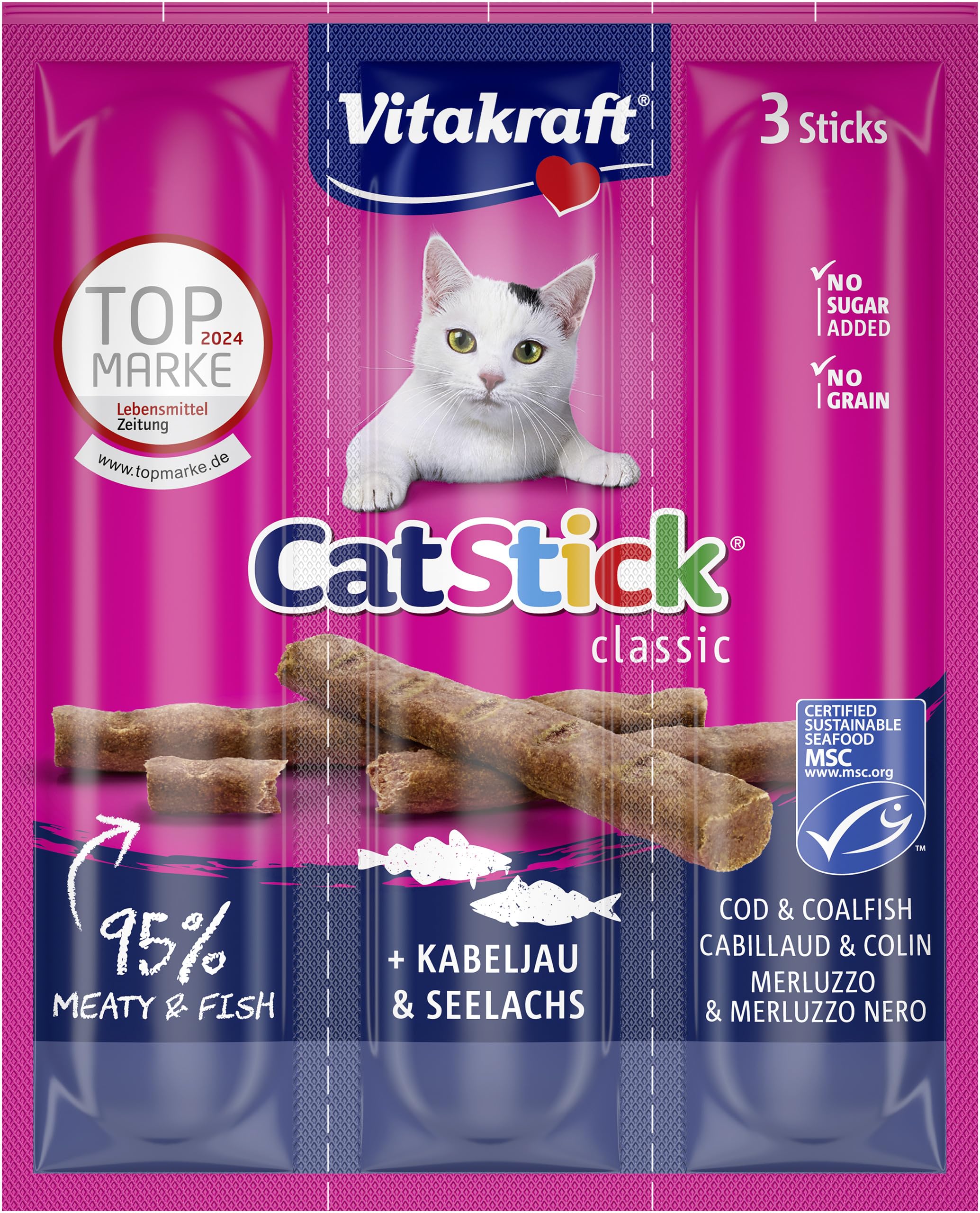 VITAKRAFT - Cat Stick Classic, Cat Treats, Stick & Cod, Economy Size, No Added Sugars, (1 Pack Of 3X6G) - Image 1