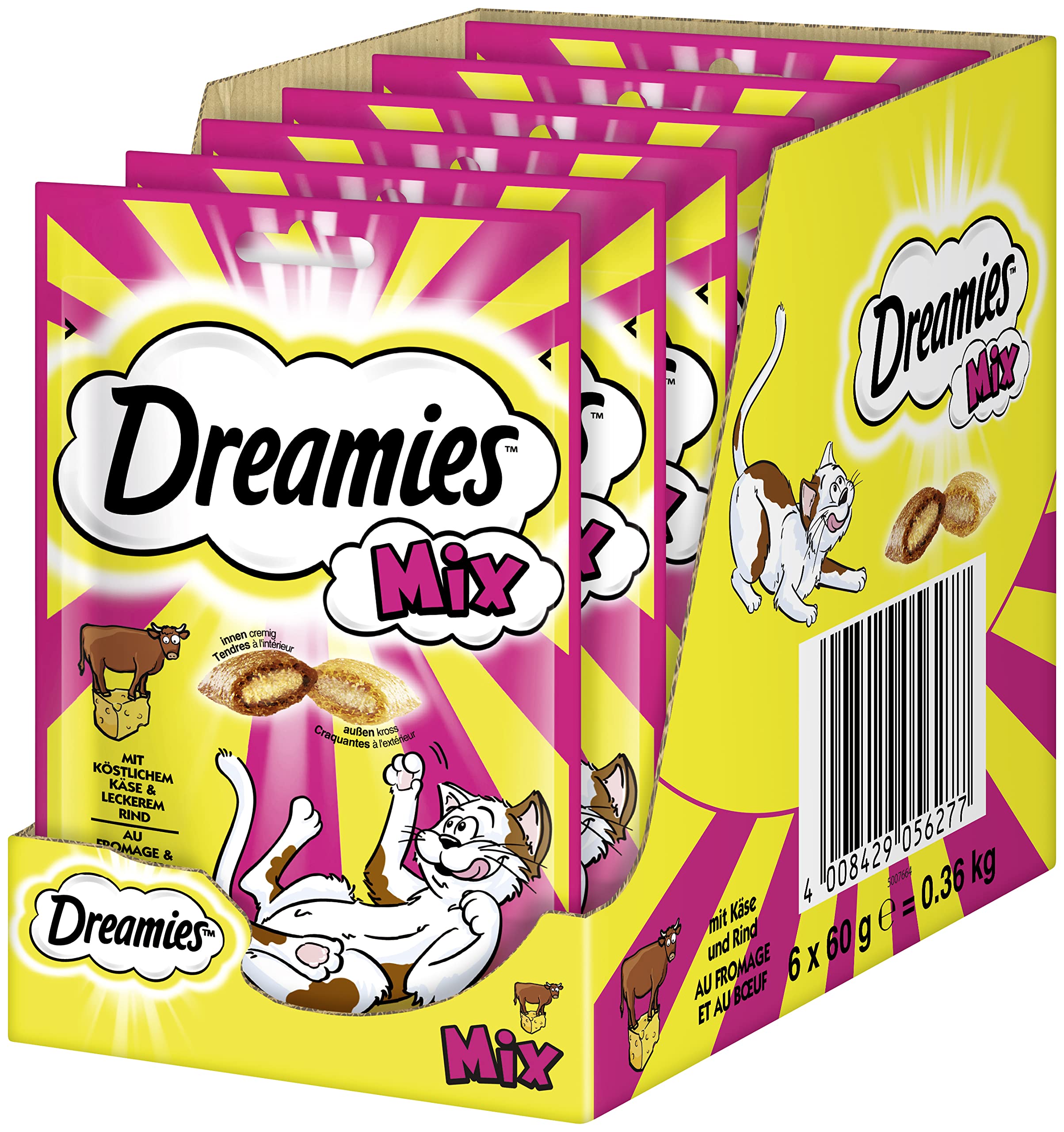 Dreamies Cat Treat Mix with Beef and Cheese - Crispy on the outside and creamy inside - 60g - Image 1
