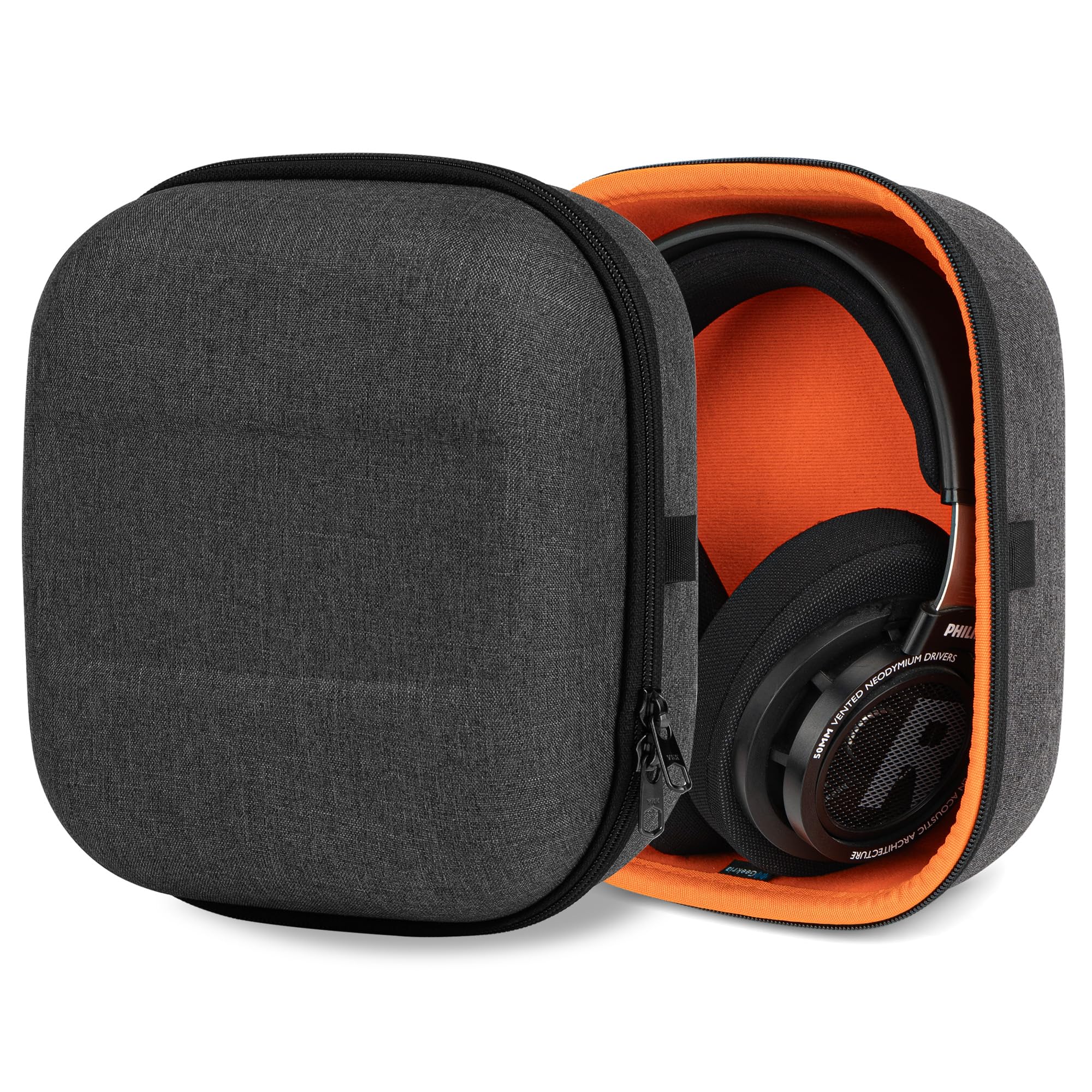 Geekria Étui de protection pour casques audio circum-auriculaires de grande taille, coque rigide de rechange avec rangement pour câble, compatible avec SONY MDR-Z1R et Denon AH-D9200 (gris foncé) - Image 1
