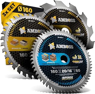 AMBOSS circular saw blade 160x20mm (set of 3) - saw blade 160x20 - circular saw blade Ø 20 mm - compatible Bosch PKS 55 A, Festool HKC 55 EB, Metabo KS 55 - Image 1